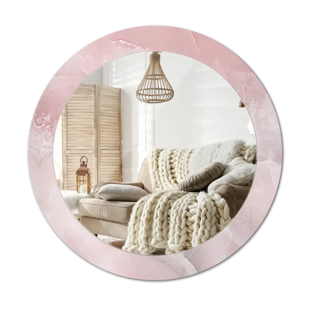Rund spegel med tryckt Rosa sten
