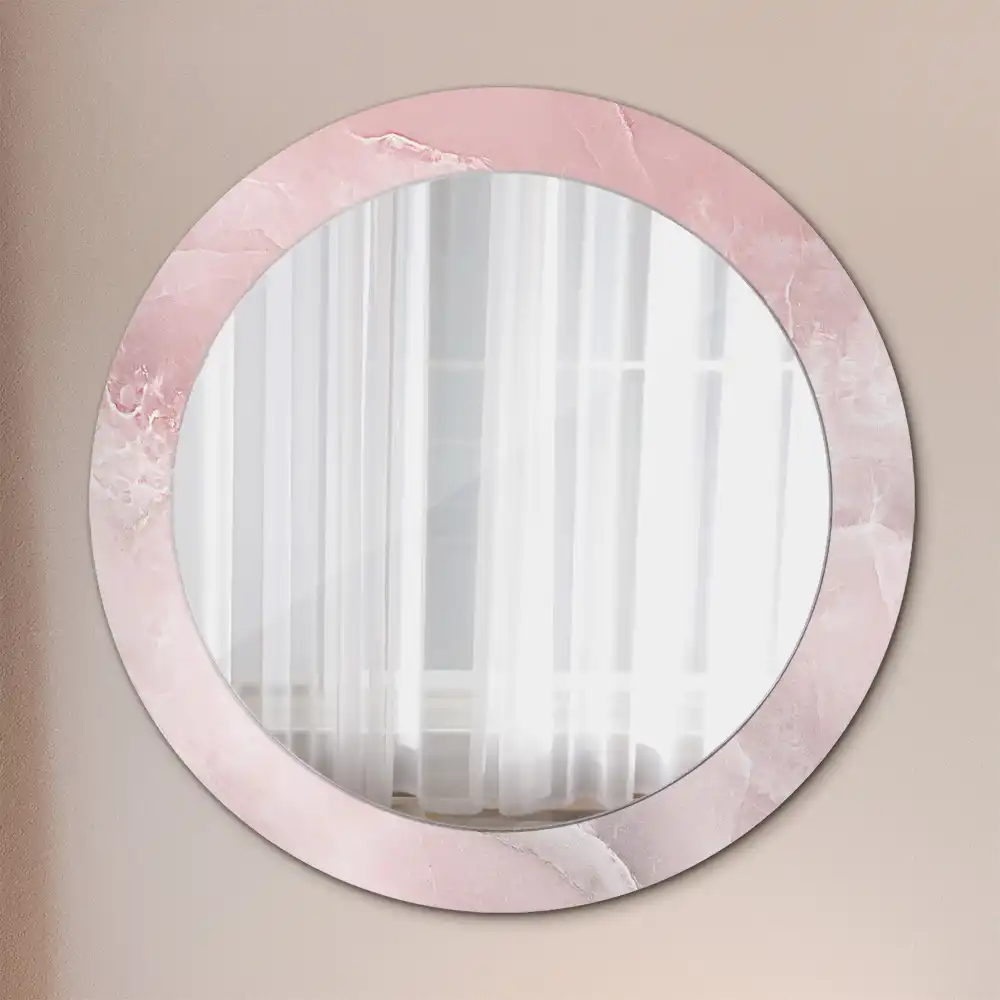 Rund spegel med tryckt Rosa sten