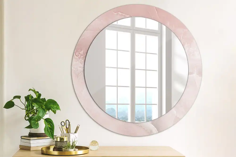 Rund spegel med tryckt Rosa sten