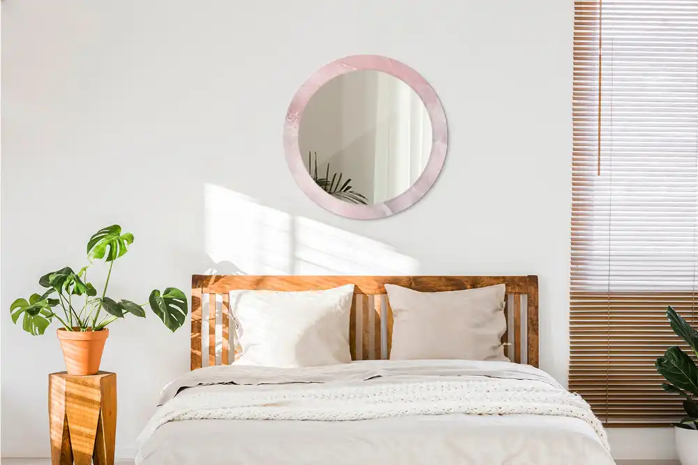 Rund spegel med tryckt Rosa sten