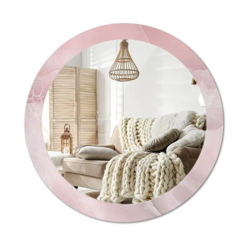 Rund spegel med tryckt Rosa sten