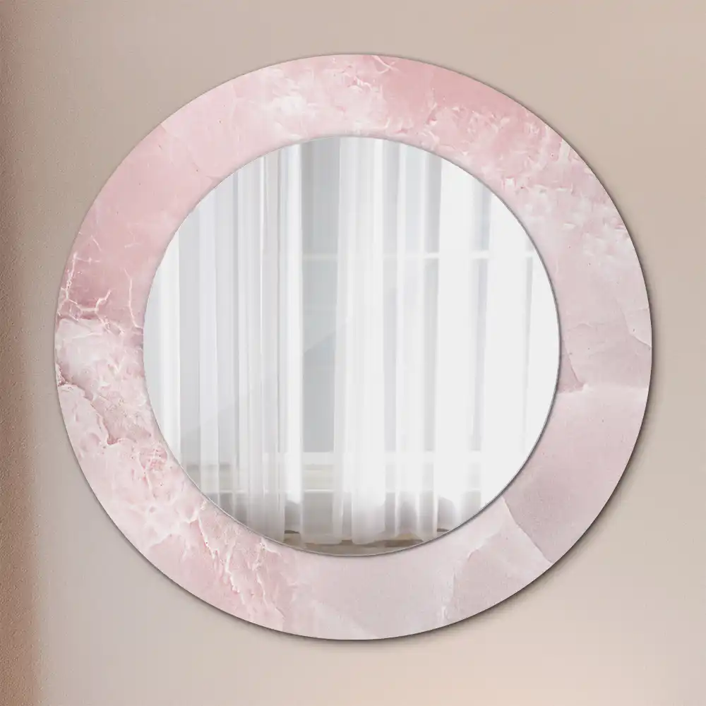 Rund spegel med tryckt Rosa sten