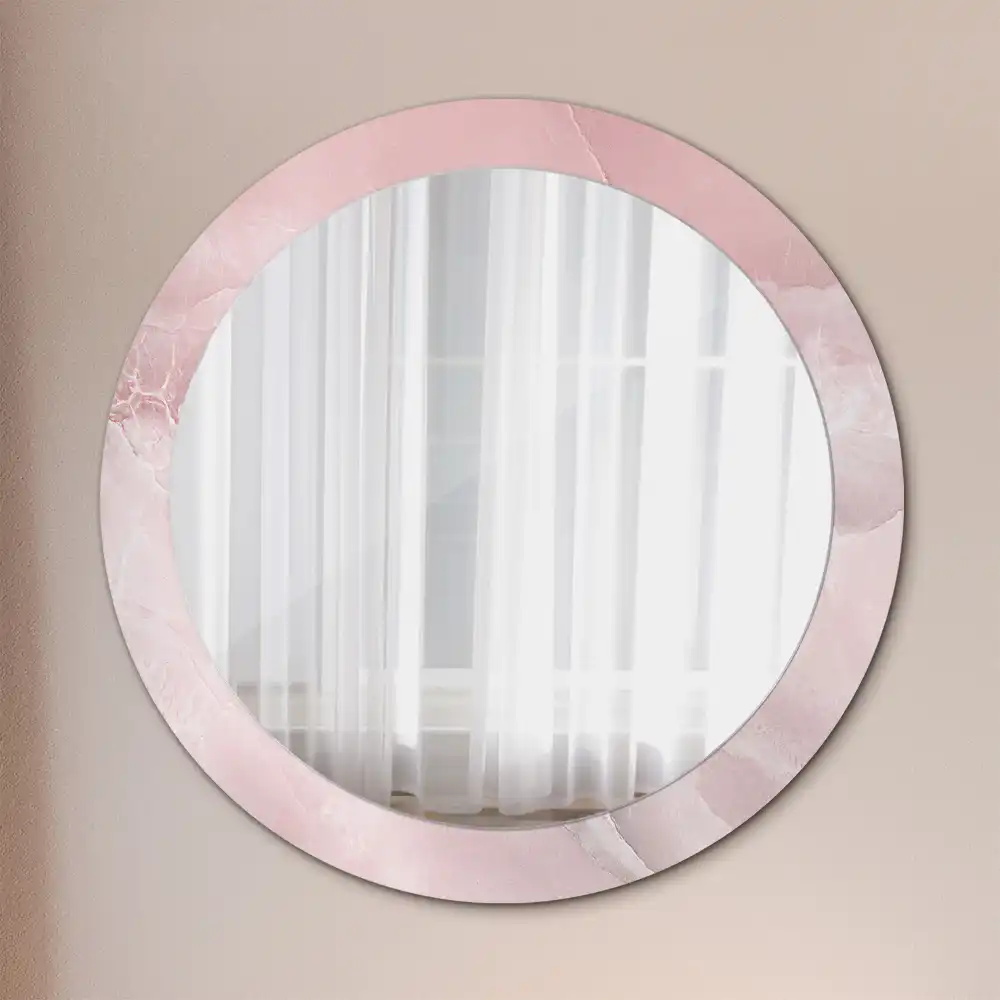 Rund spegel med tryckt Rosa sten