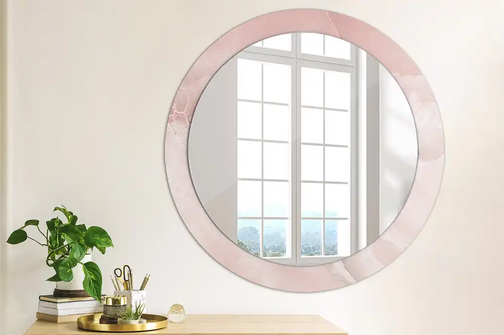 Rund spegel med tryckt Rosa sten