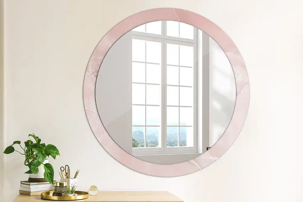 Rund spegel med tryckt Rosa sten