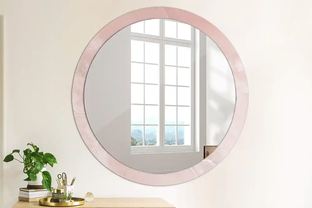 Rund spegel med tryckt Rosa sten