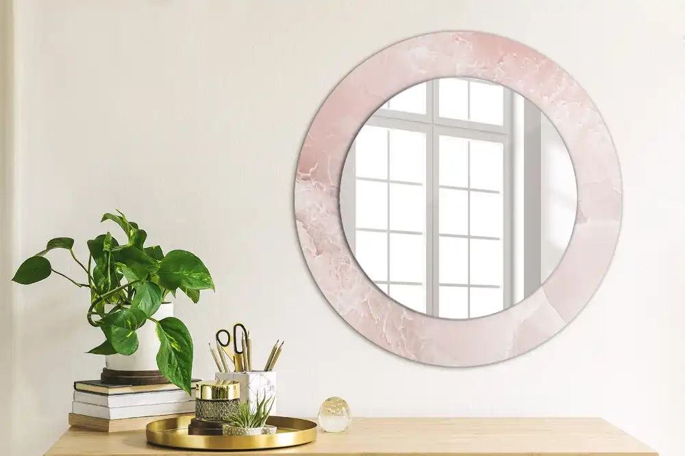 Rund spegel med tryckt Rosa sten