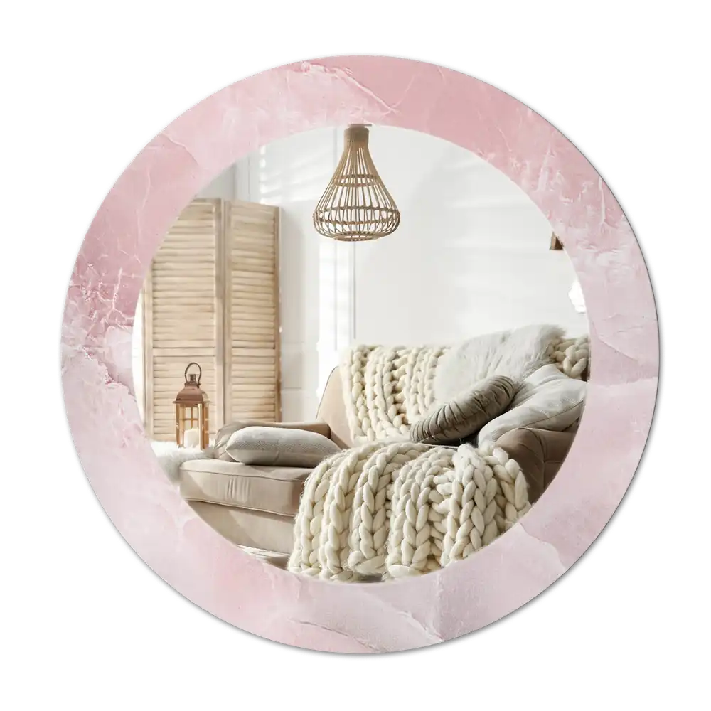 Rund spegel med tryckt Rosa sten