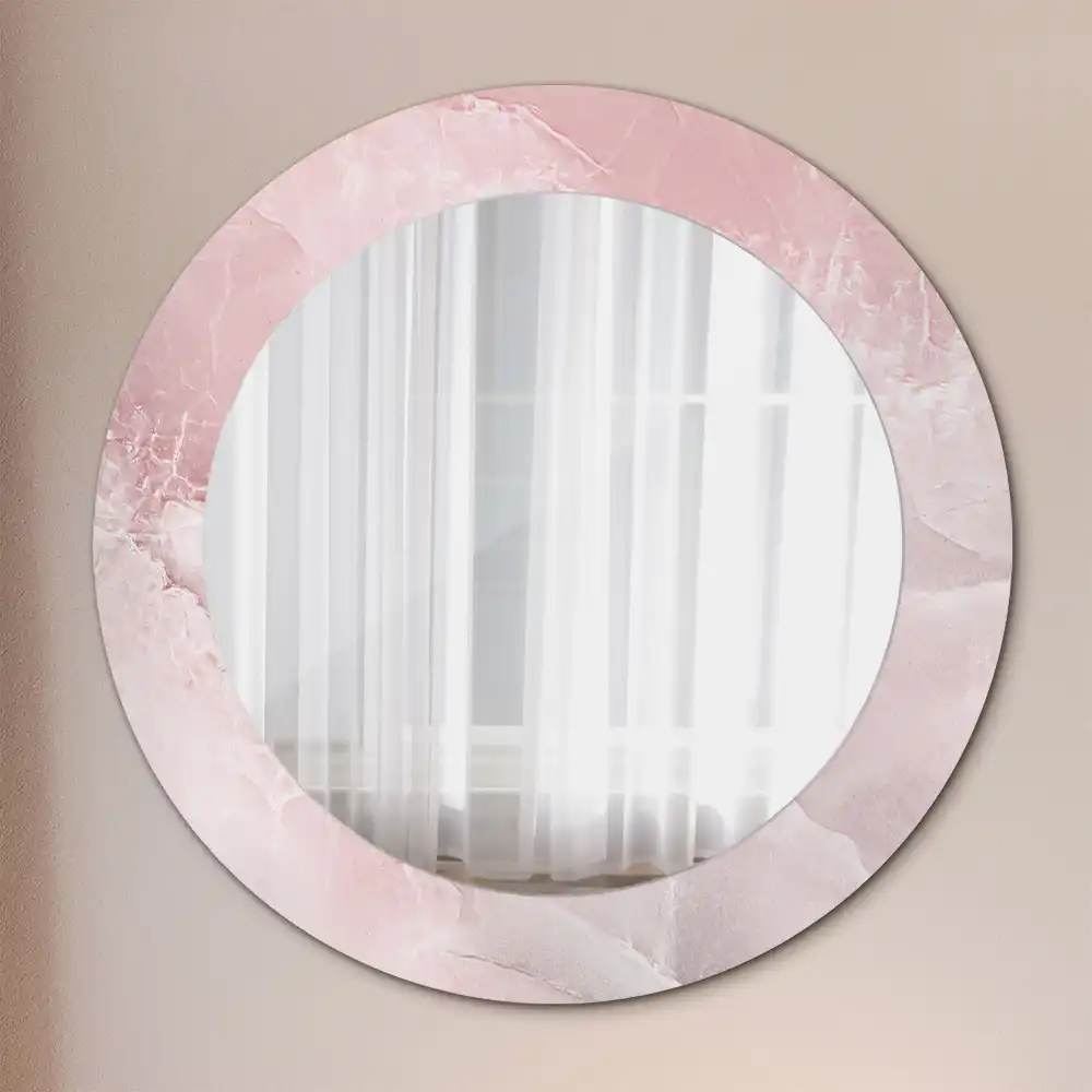 Rund spegel med tryckt Rosa sten