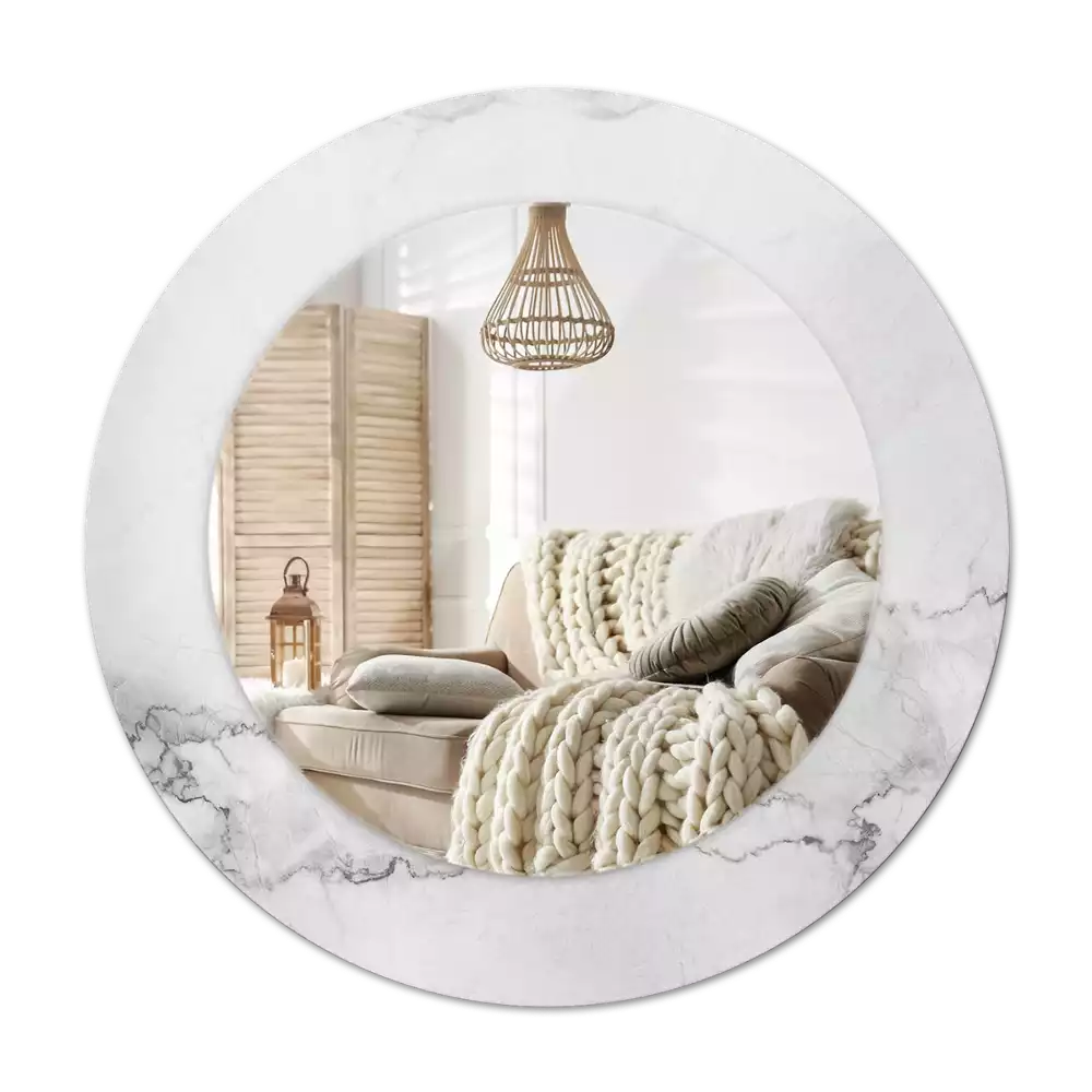 Rund spegel med tryckt Vit marmor