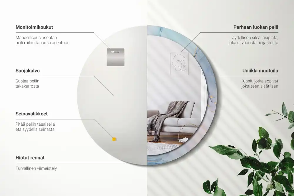 Rund spegel med tryckt Abstrakt vätska