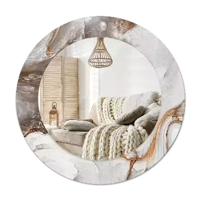 Rund spegel med tryckt ram Ljus marmor