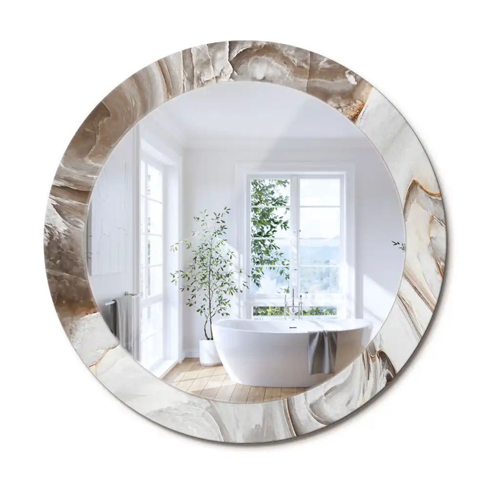 Rund spegel med tryckt ram Ljus marmor