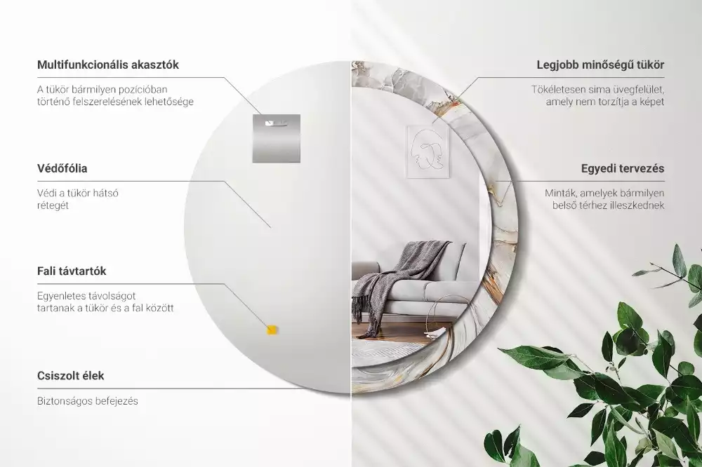 Rund spegel med tryckt ram Ljus marmor