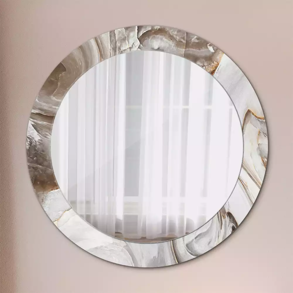 Rund spegel med tryckt ram Ljus marmor