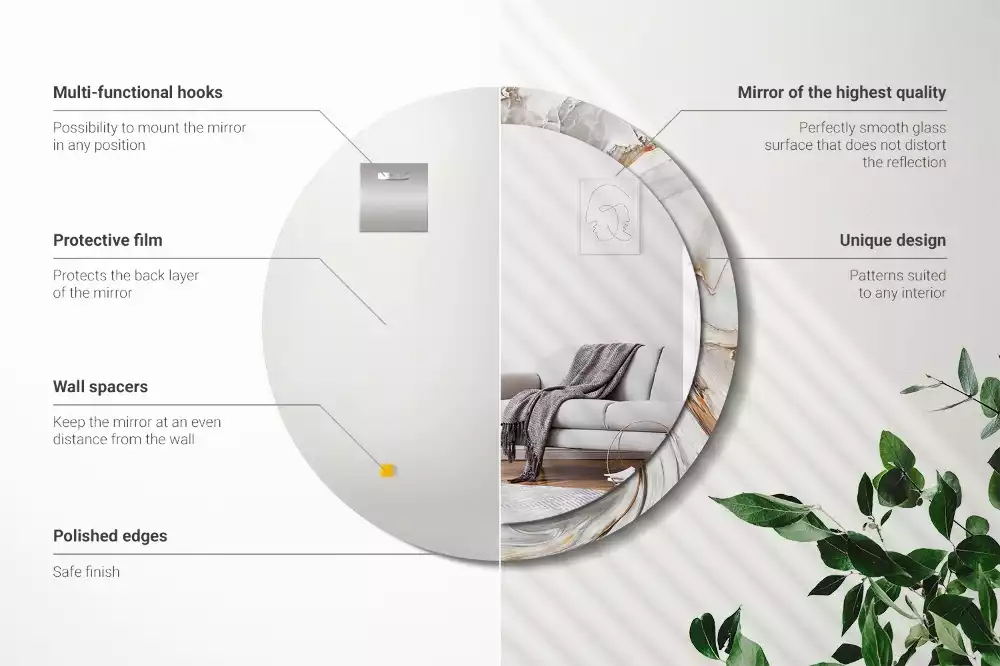 Rund spegel med tryckt ram Ljus marmor