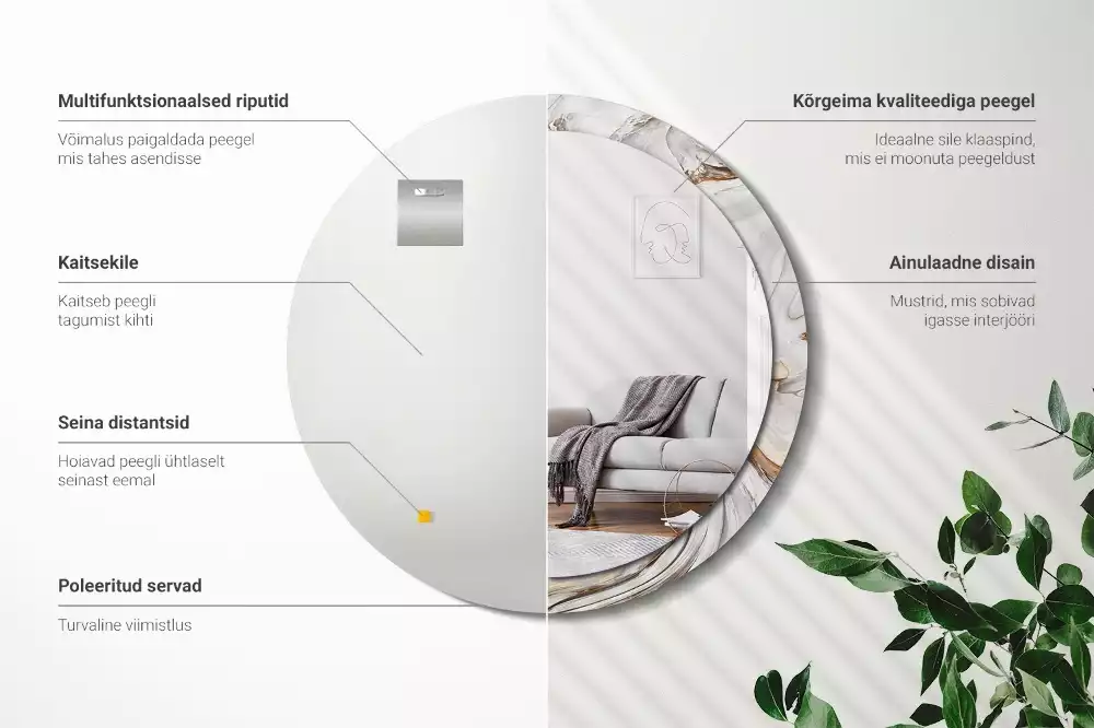 Rund spegel med tryckt ram Ljus marmor