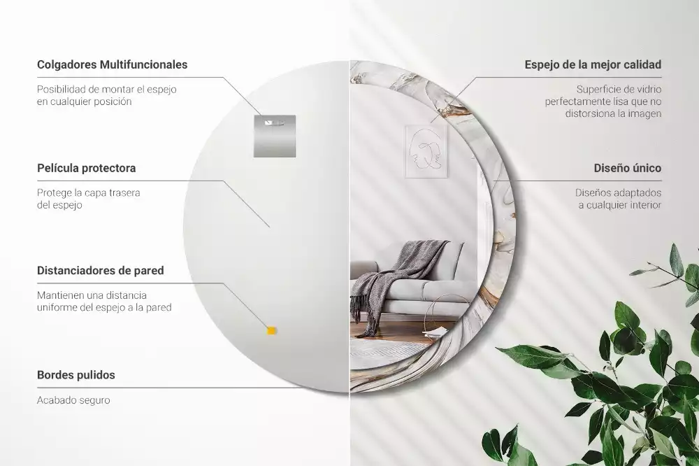 Rund spegel med tryckt ram Ljus marmor