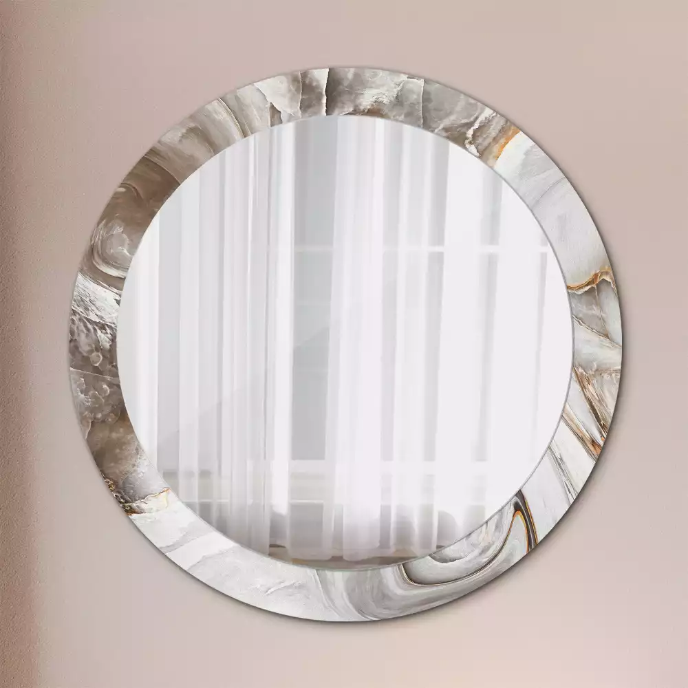 Rund spegel med tryckt ram Ljus marmor