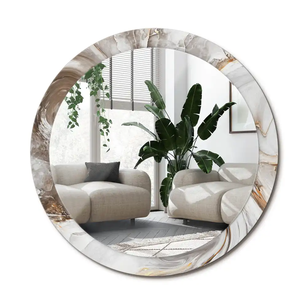 Rund spegel med tryckt ram Ljus marmor