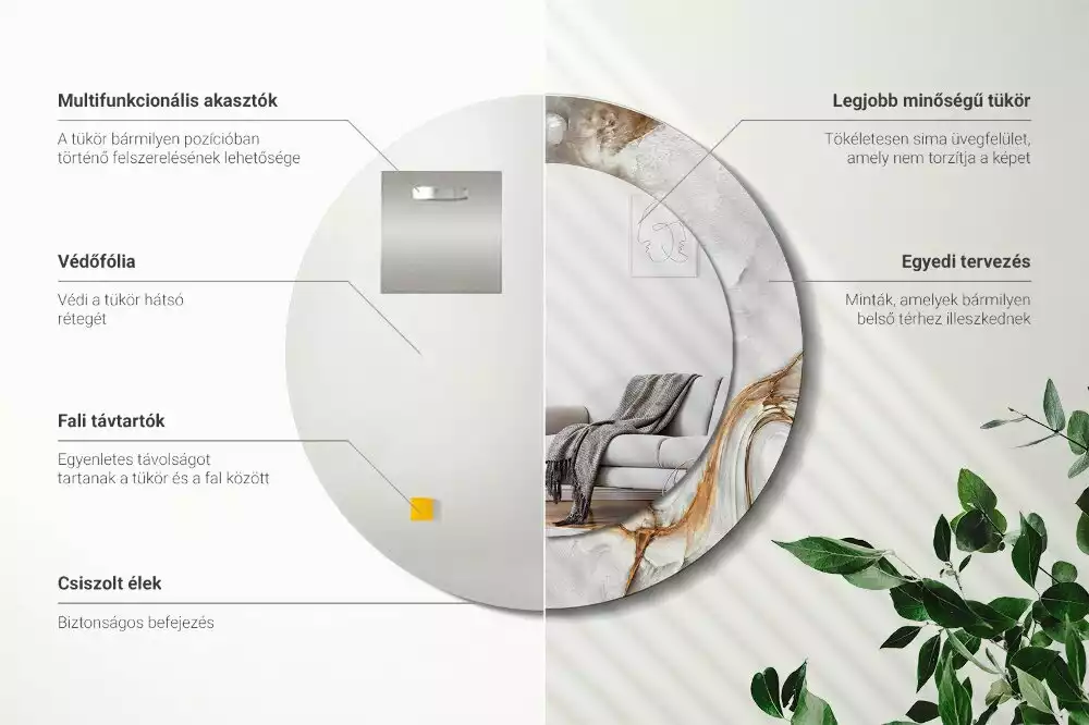 Rund spegel med tryckt ram Ljus marmor