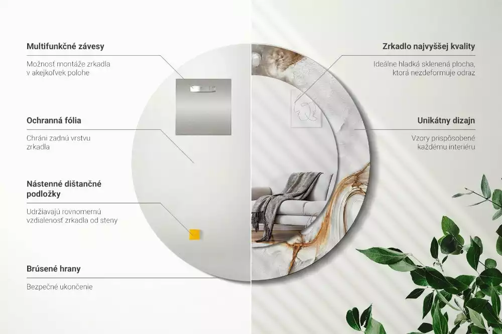 Rund spegel med tryckt ram Ljus marmor