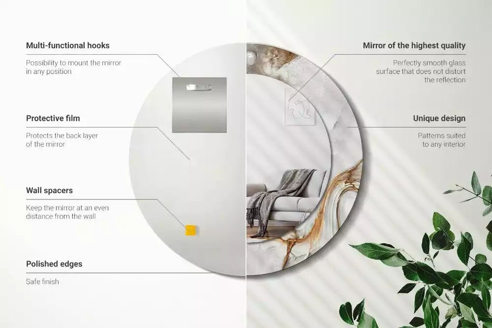 Rund spegel med tryckt ram Ljus marmor