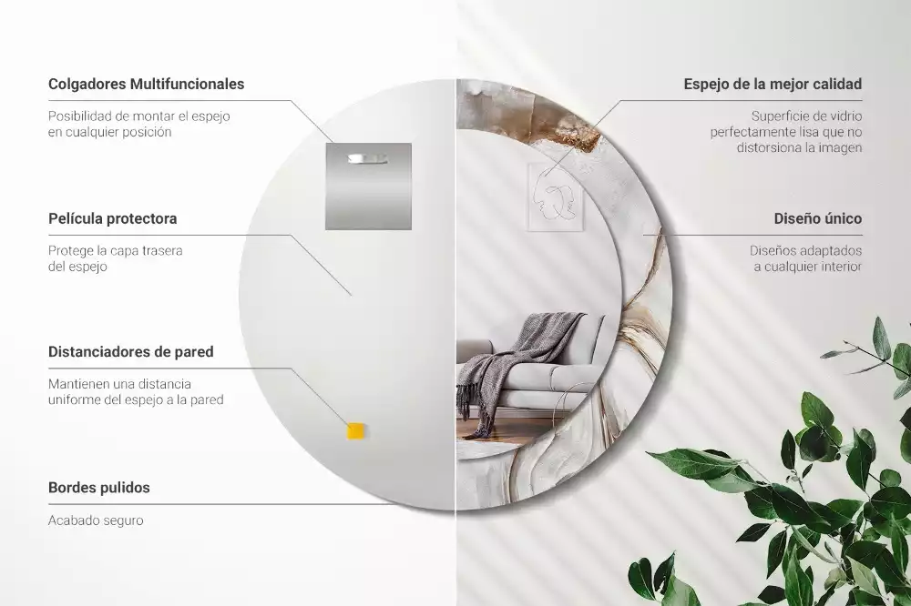 Rund spegel med tryckt ram Ljus marmor