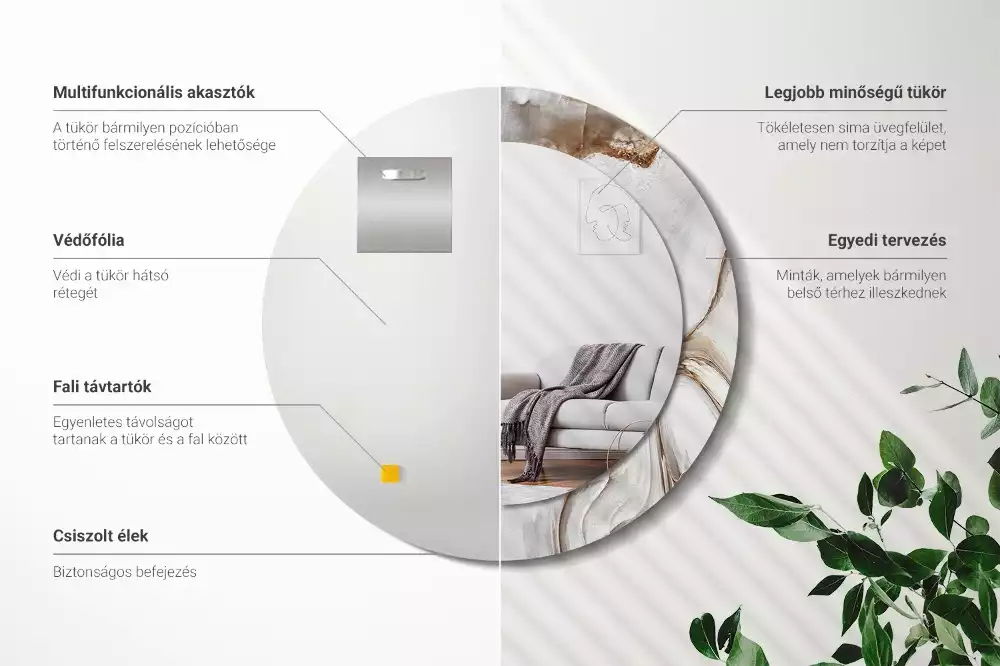 Rund spegel med tryckt ram Ljus marmor