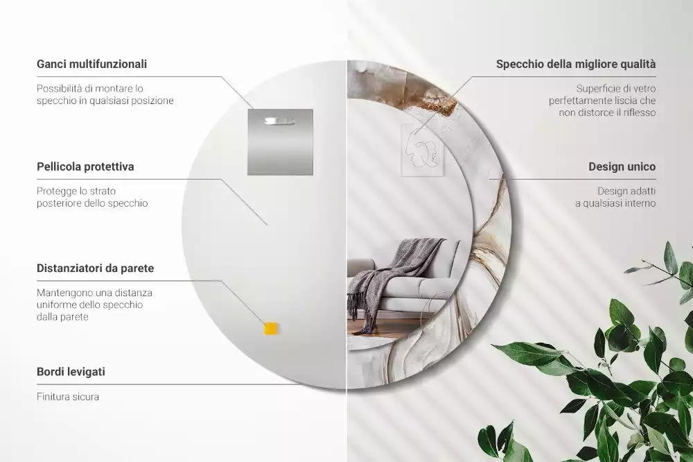 Rund spegel med tryckt ram Ljus marmor