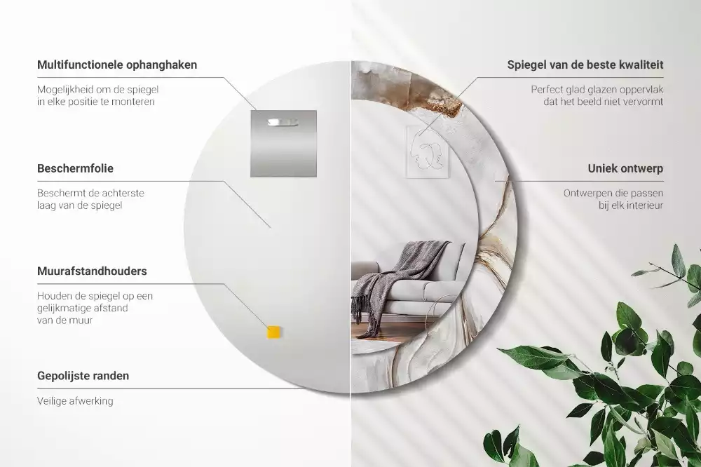 Rund spegel med tryckt ram Ljus marmor