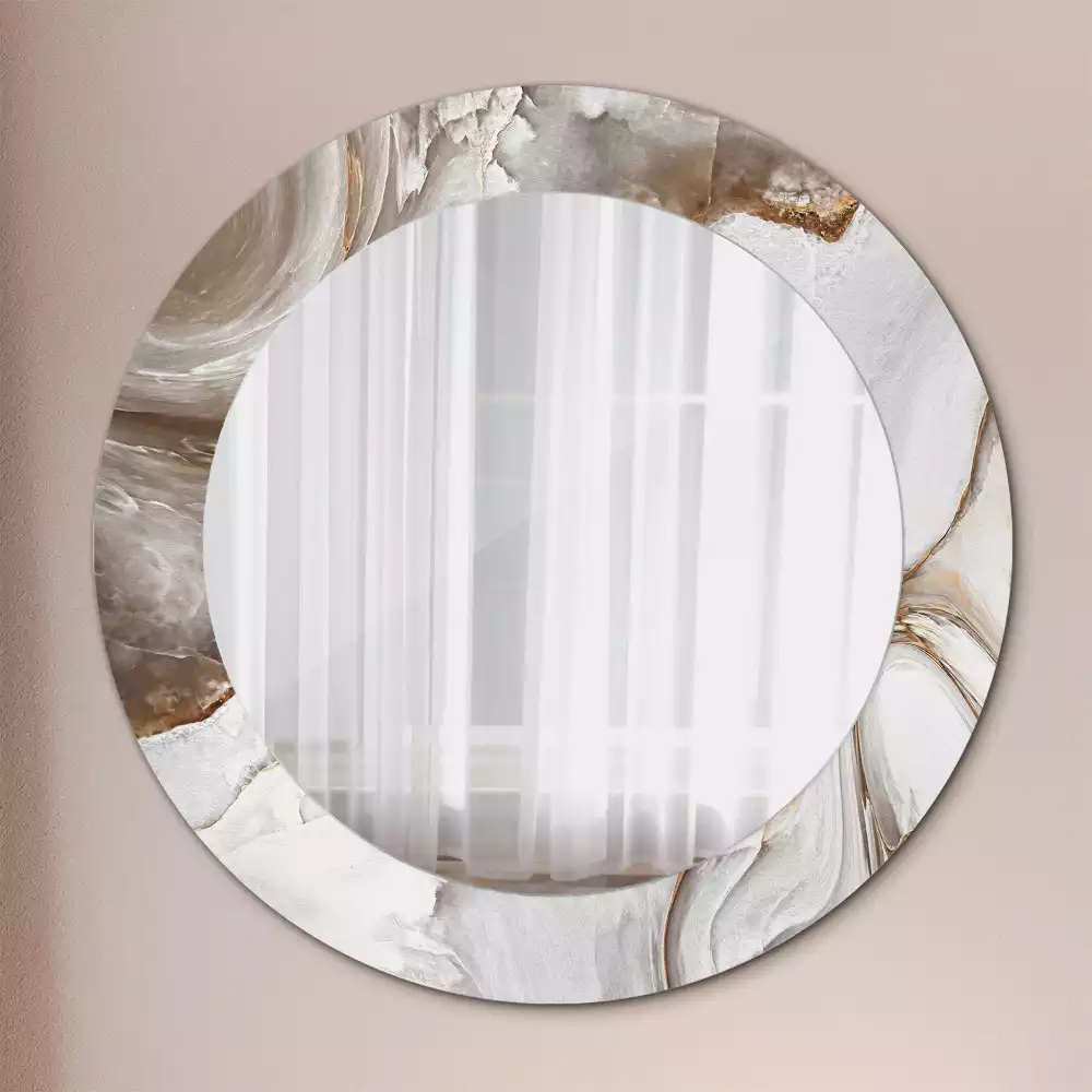 Rund spegel med tryckt ram Ljus marmor