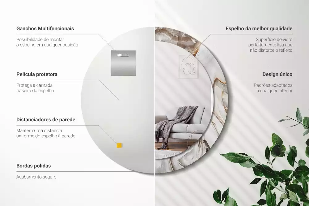 Rund spegel med tryckt ram Ljus marmor