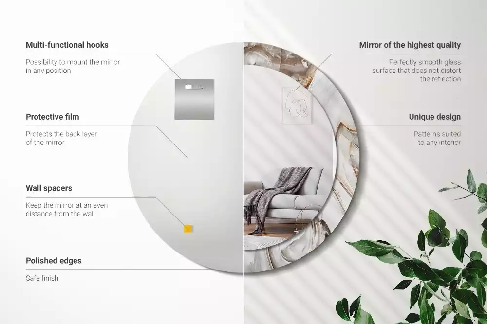 Rund spegel med tryckt ram Ljus marmor