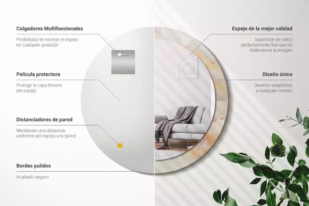 Rund spegel med tryckt ram Onyx marmor