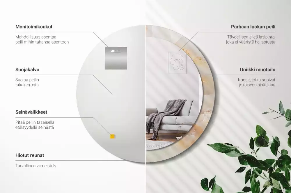 Rund spegel med tryckt ram Onyx marmor