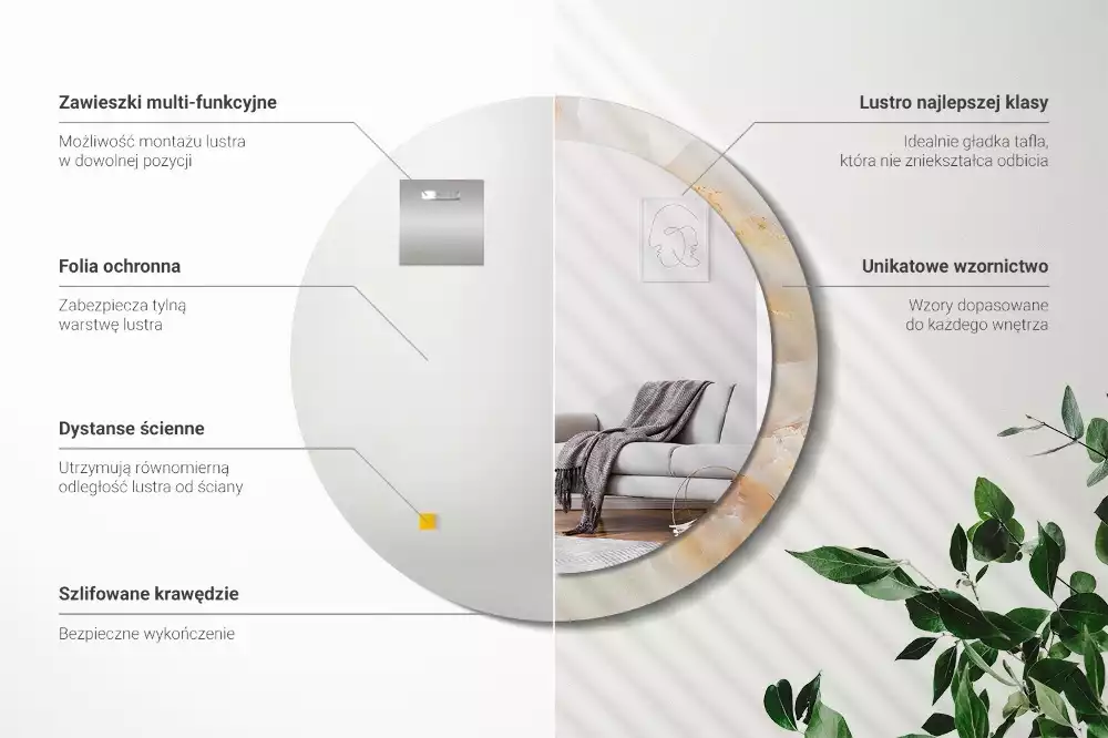 Rund spegel med tryckt ram Onyx marmor