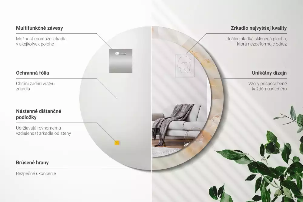 Rund spegel med tryckt ram Onyx marmor