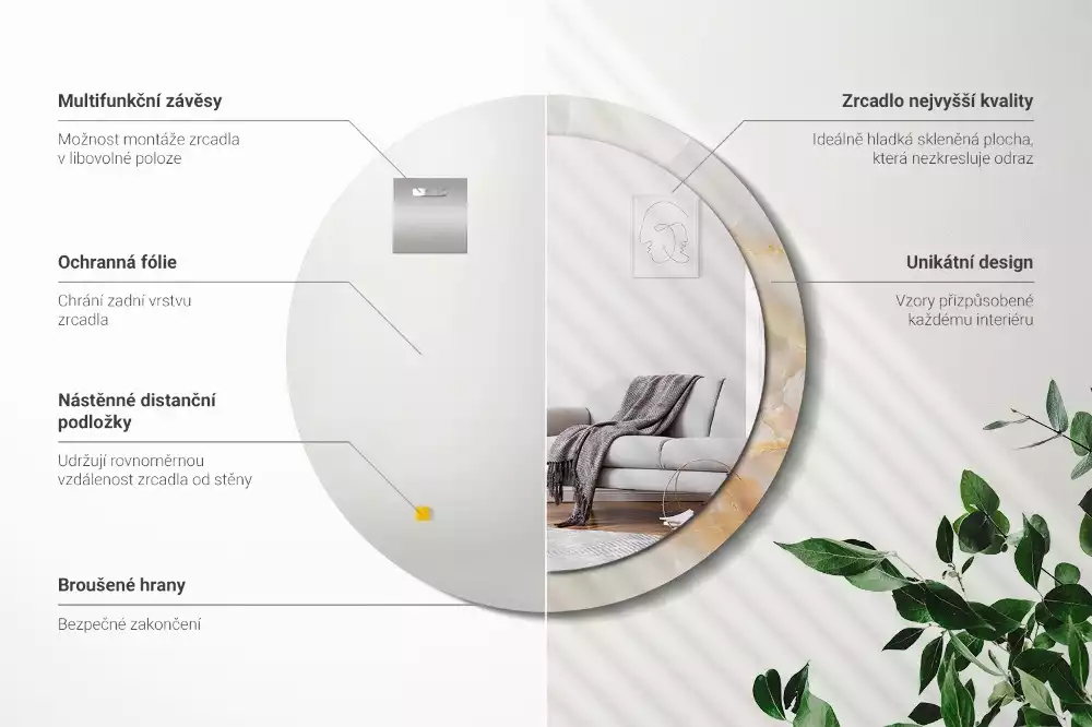 Rund spegel med tryckt ram Onyx marmor