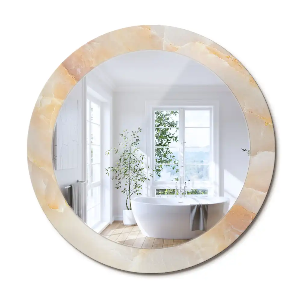 Rund spegel med tryckt ram Onyx marmor