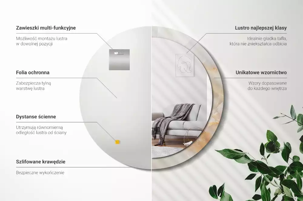 Rund spegel med tryckt ram Onyx marmor