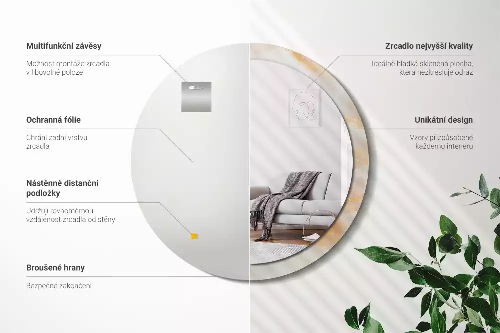 Rund spegel med tryckt ram Onyx marmor