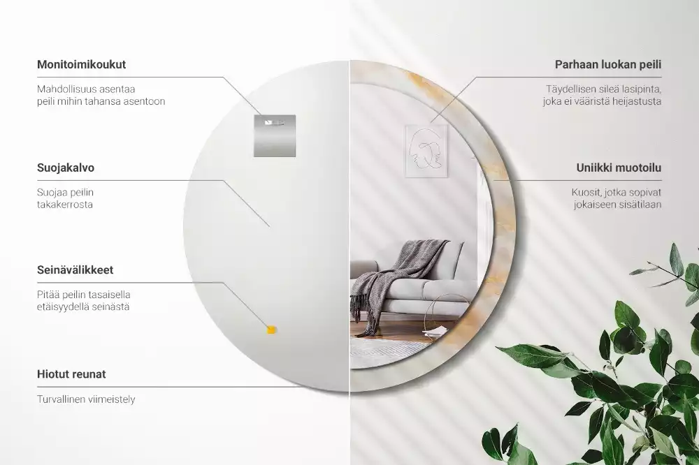 Rund spegel med tryckt ram Onyx marmor