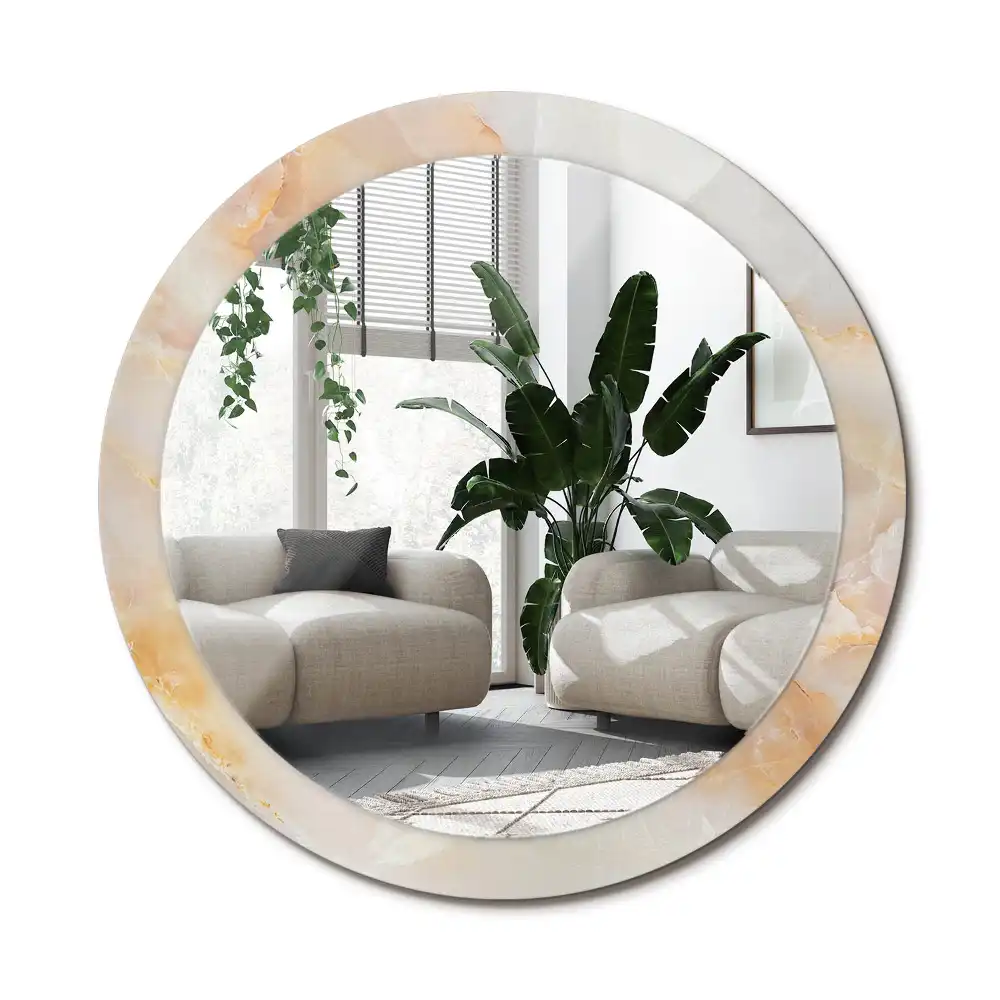 Rund spegel med tryckt ram Onyx marmor