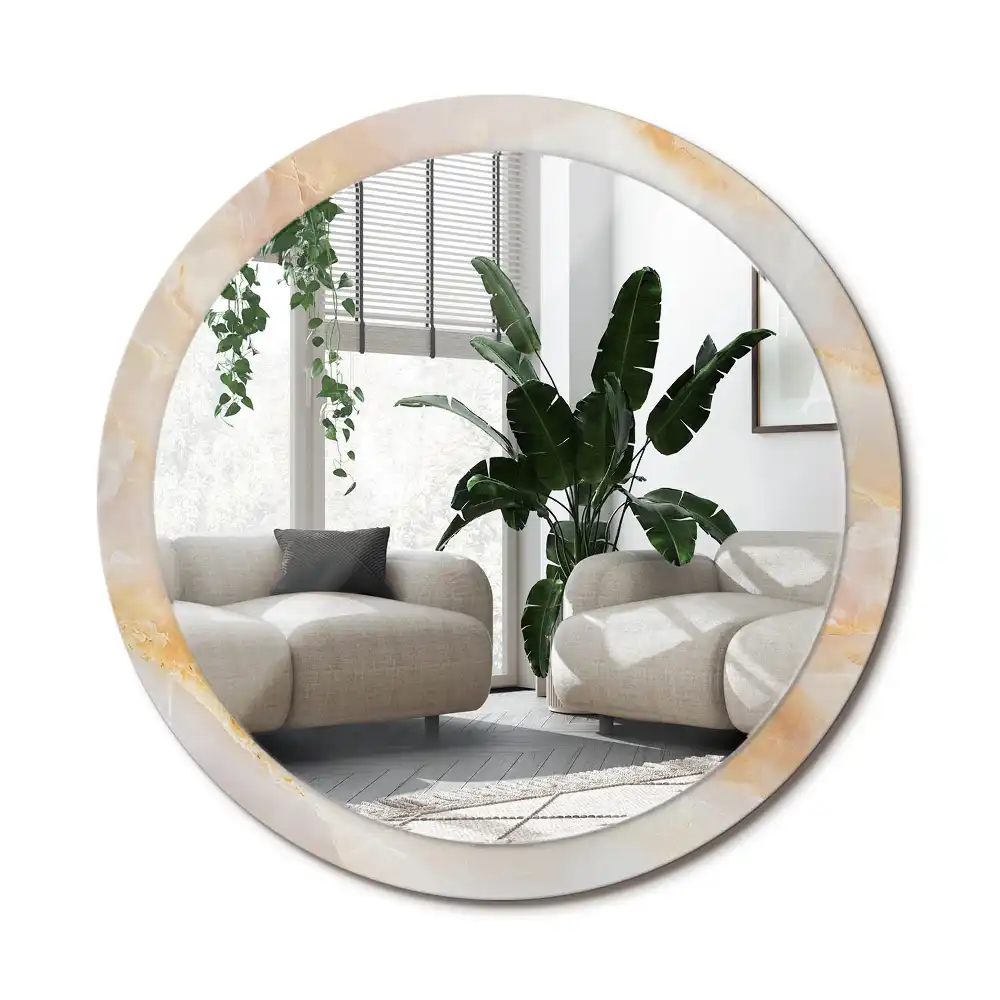 Rund spegel med tryckt ram Onyx marmor