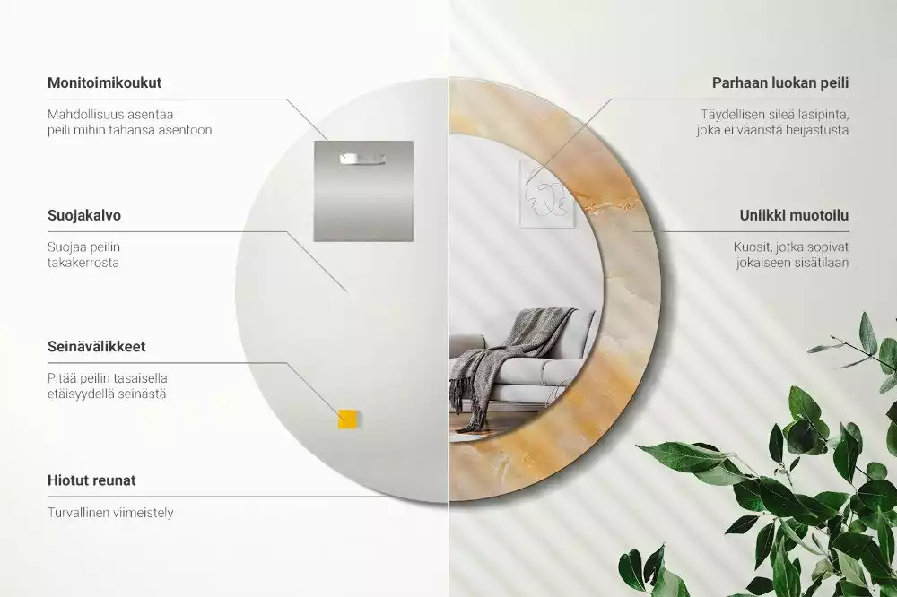 Rund spegel med tryckt ram Onyx marmor