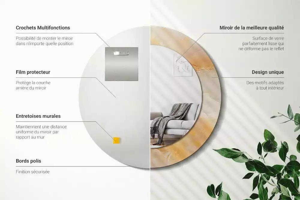 Rund spegel med tryckt ram Onyx marmor