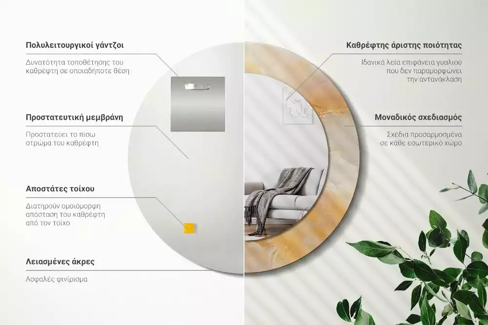 Rund spegel med tryckt ram Onyx marmor