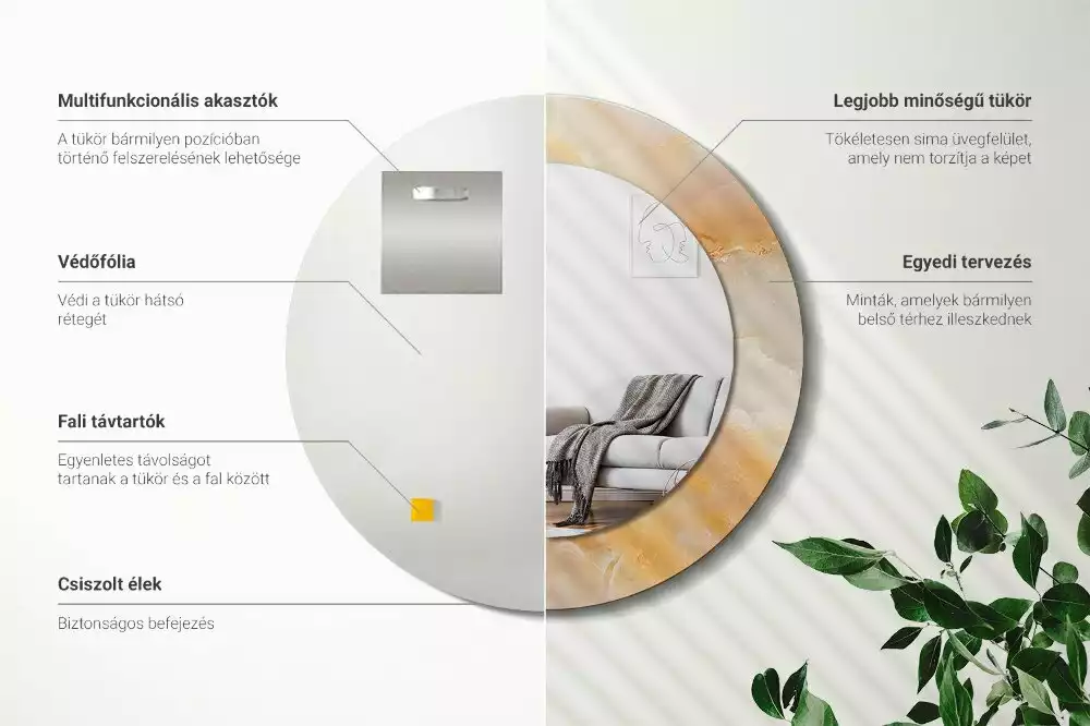 Rund spegel med tryckt ram Onyx marmor