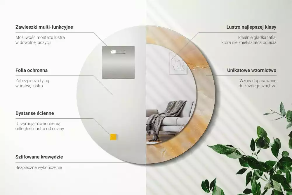 Rund spegel med tryckt ram Onyx marmor